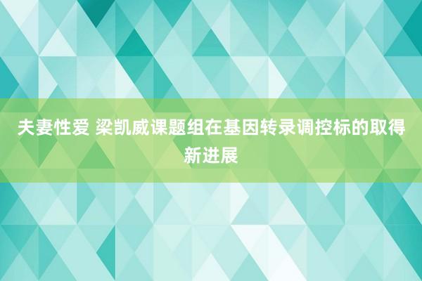 夫妻性爱 梁凯威课题组在基因转录调控标的取得新进展